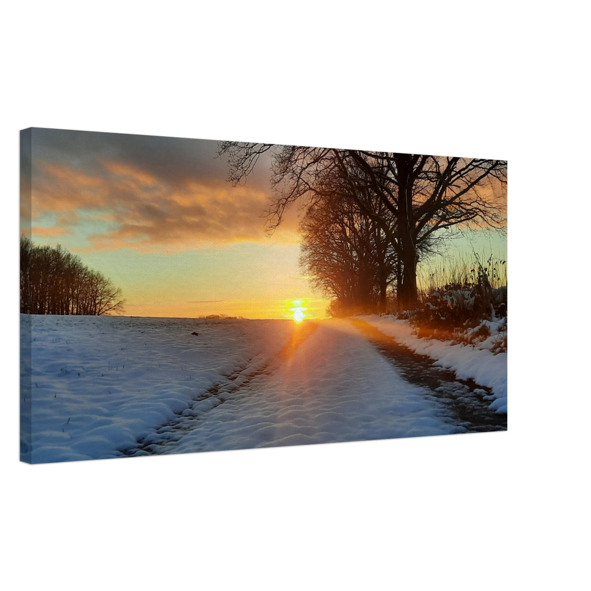 Dekoration mit Charakter. Hochwertiger Kunstdruck auf Leinwand – Abendsonne Westerwald: für stilvolle Raumgestaltung. Schlicht, elegant und wirkungsvoll.