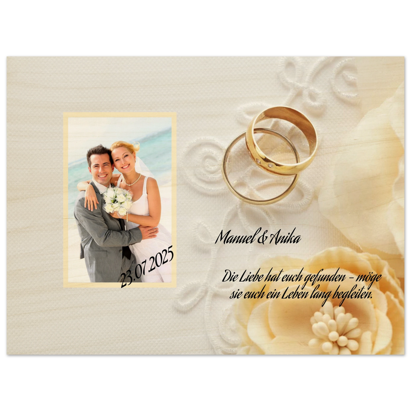Perfektes Geschenk zur Hochzeit. Persönliches Geschenk zur Hochzeit Holzdruck in 2 Stärken: inspiriert durch echte Emotionen. Eine besondere Geste mit Bedeutung.