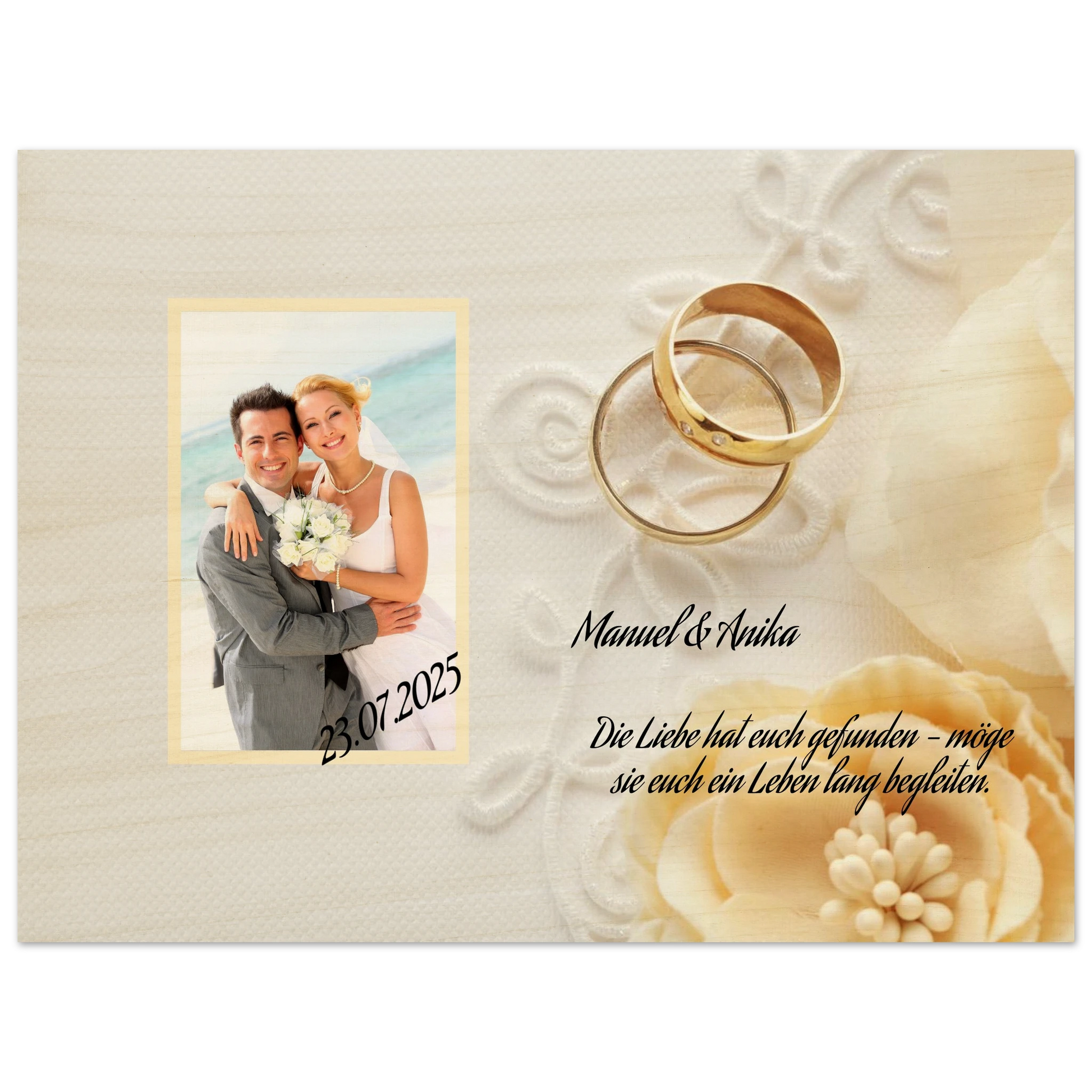 Perfektes Geschenk zur Hochzeit. Persönliches Geschenk zur Hochzeit Holzdruck in 2 Stärken: inspiriert durch echte Emotionen. Eine besondere Geste mit Bedeutung.