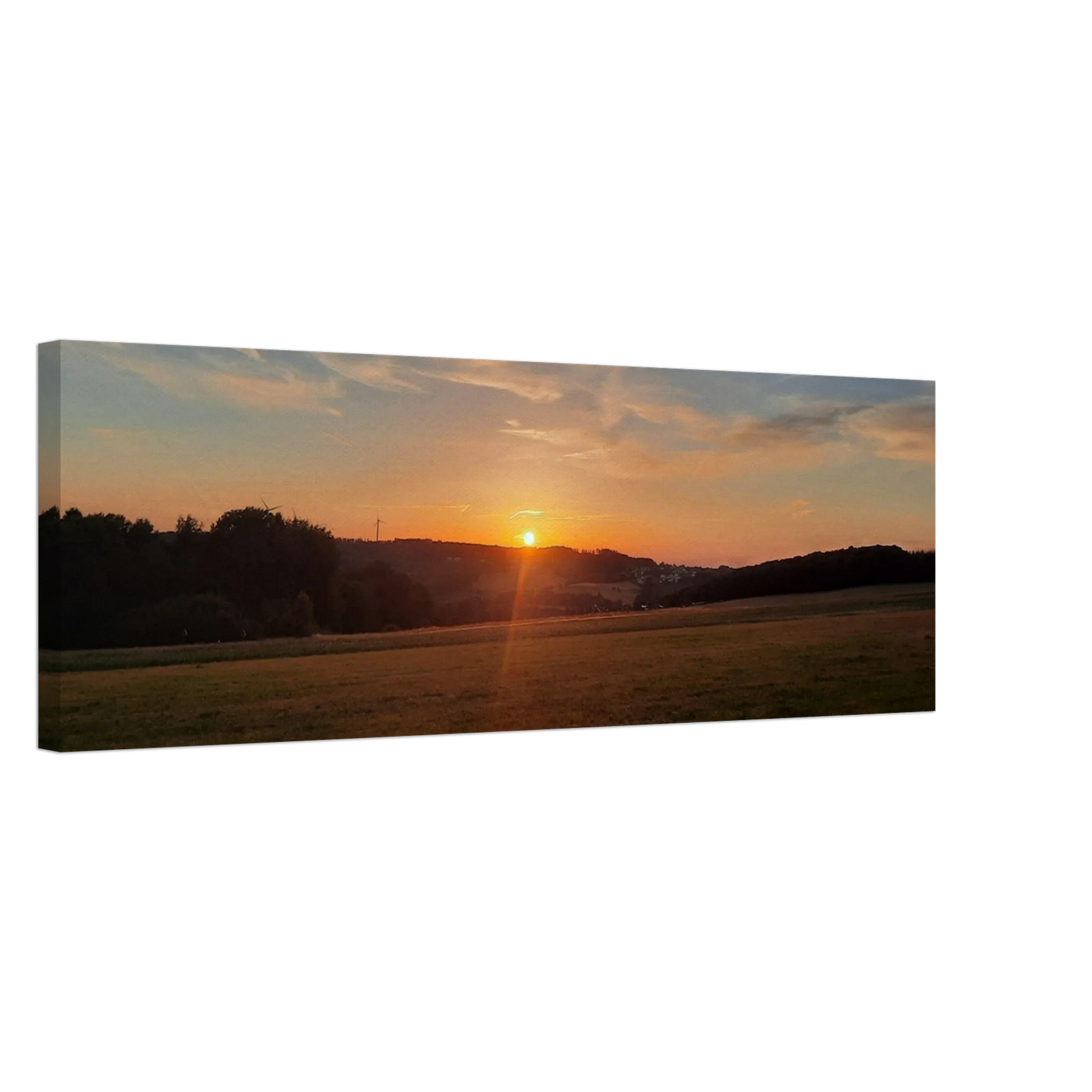 Stimmungsvolle Wandkunst für stilvolle Räume. Abendrot in den Hügeln - Landschaftsbild auf Leinwand im Westerwald: passt in jedes Ambiente. Schlicht, elegant und wirkungsvoll.