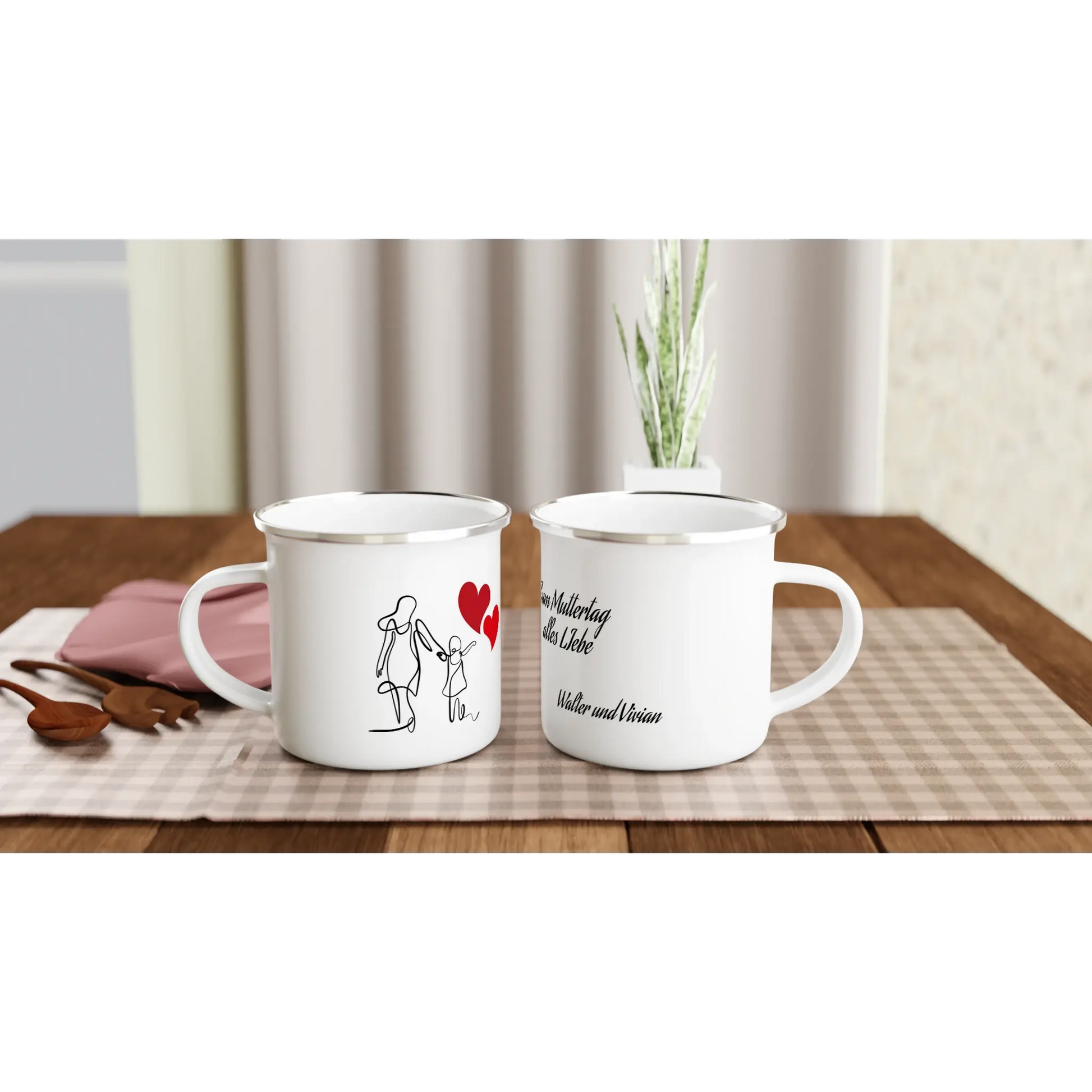 Weiße Emaille-Tasse zum Muttertag personalisieren 💕 - Zoey Kunstdrucke