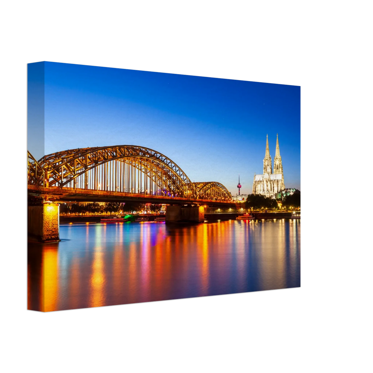 Dekoration mit Charakter. Köln bei Nacht – Hochwertiger Leinwanddruck für Wohnzimmer & Büro: zeitlos und harmonisch. Eine besondere Bereicherung für jeden Raum.