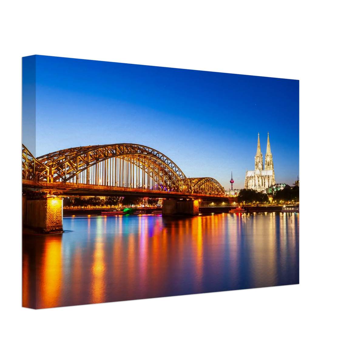 Dekoration mit Charakter. Köln bei Nacht – Hochwertiger Leinwanddruck für Wohnzimmer & Büro: für stilvolle Raumgestaltung. Eine besondere Bereicherung für jeden Raum.