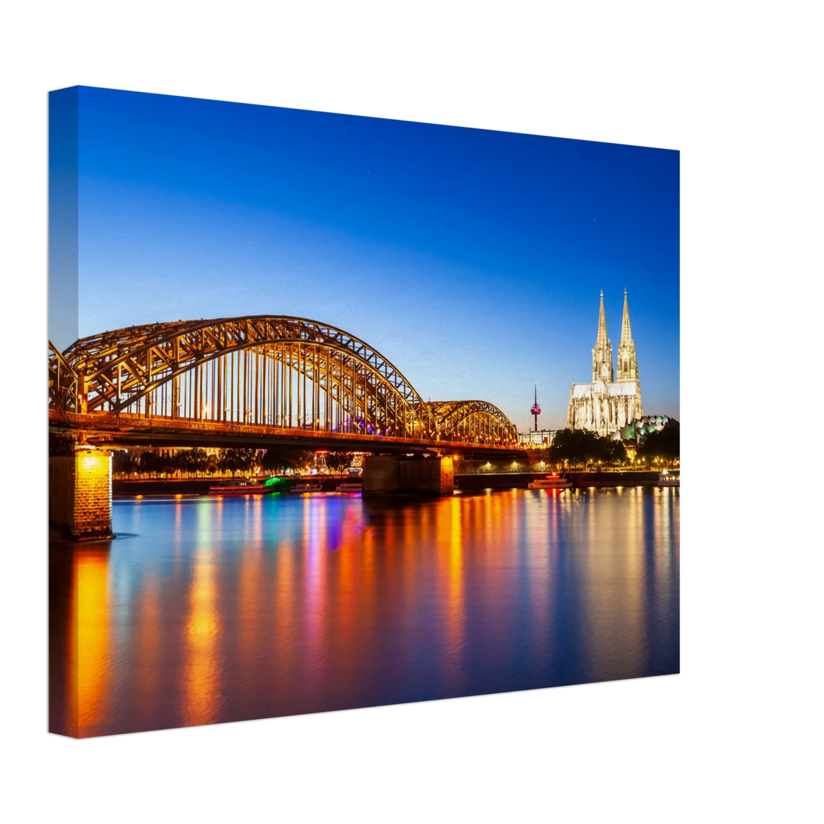 Stimmungsvolle Wandkunst für stilvolle Räume. Köln bei Nacht – Hochwertiger Leinwanddruck für Wohnzimmer & Büro: zeitlos und harmonisch. Eine besondere Bereicherung für jeden Raum.