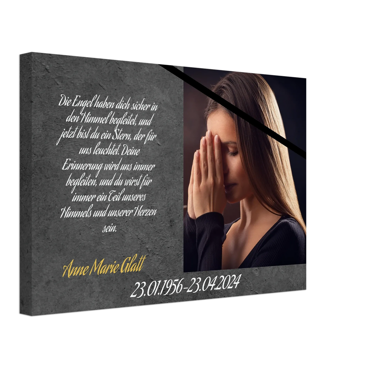 Stimmungsvolle Wandkunst für stilvolle Räume. mit Trauerflor - Trauersprüche ausgefallen Leinwandbild: zeitlos und harmonisch. Schlicht, elegant und wirkungsvoll.