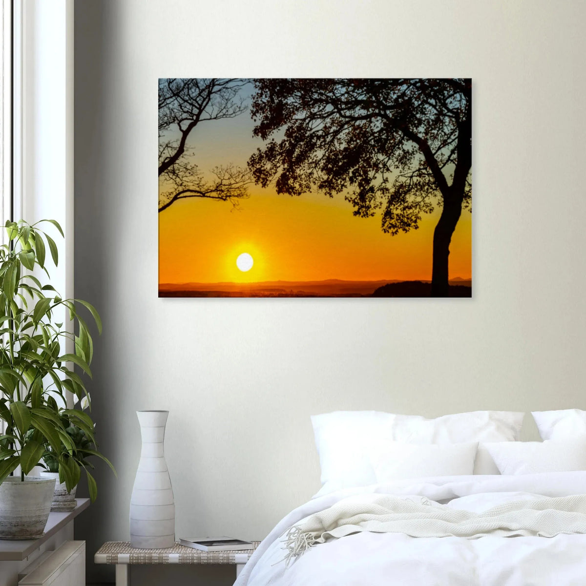 Dekoration mit Charakter. Sonnenuntergang im Westerwald – Premium Canvas  auf Keilrahmen: für stilvolle Raumgestaltung. Schlicht, elegant und wirkungsvoll.