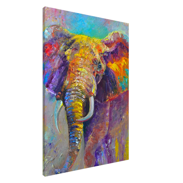 Dekoration mit Charakter. Leinwand Kunstdruck Bunter Elefant – Lebendige Farben 70x100 cm: für stilvolle Raumgestaltung. Eine besondere Bereicherung für jeden Raum.