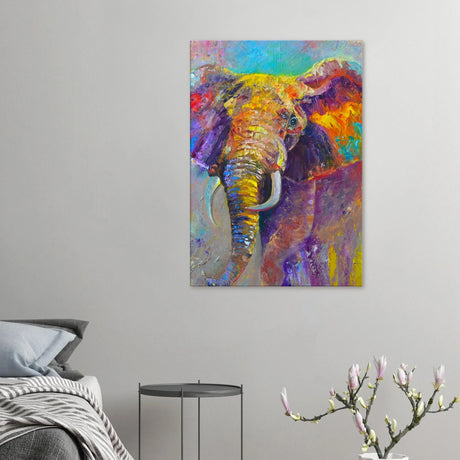 Dekoration mit Charakter. Leinwand Kunstdruck Bunter Elefant – Lebendige Farben 70x100 cm: zeitlos und harmonisch. Eine besondere Bereicherung für jeden Raum.
