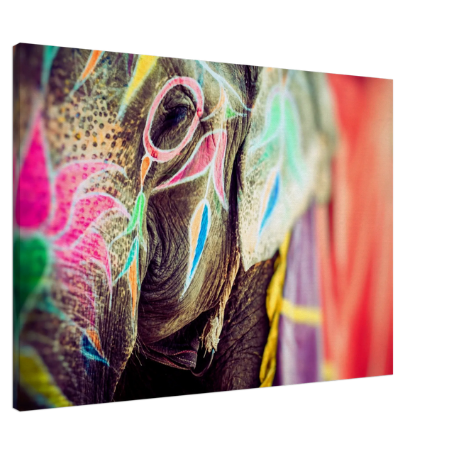 Dekoration mit Charakter. Leinwandbild Kunstdruck Bunter Elefant 70x100 cm / 28x40″: zeitlos und harmonisch. Eine besondere Bereicherung für jeden Raum.