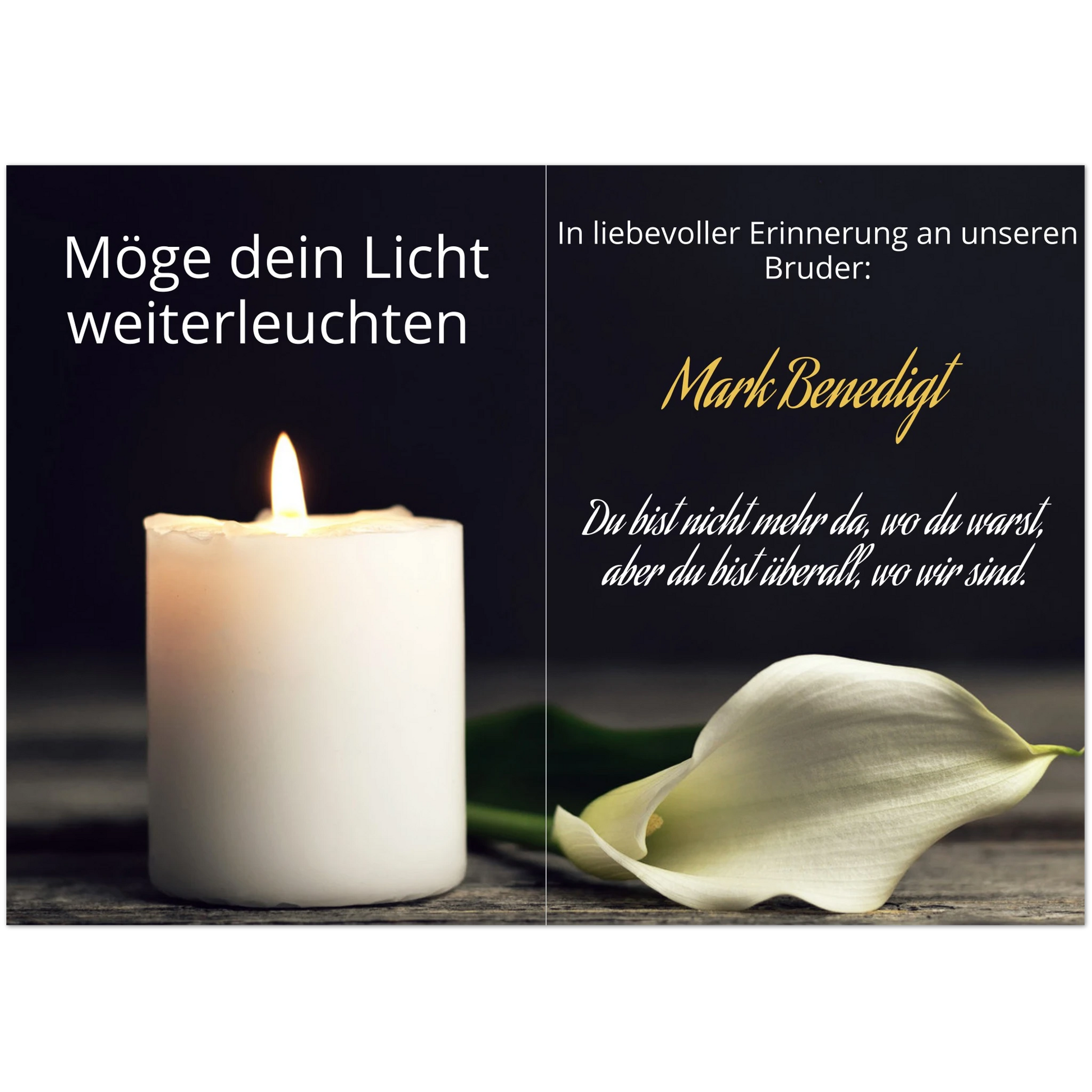 Stimmungsvolle Wandkunst für stilvolle Räume. Trauerspruch Bruder- Dankeskarte handgemacht als Kunstdruck: zeitlos und harmonisch. Eine besondere Bereicherung für jeden Raum.