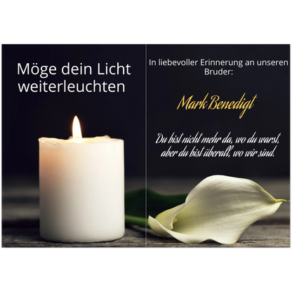 Stimmungsvolle Wandkunst für stilvolle Räume. Trauerspruch Bruder- Dankeskarte handgemacht als Kunstdruck: zeitlos und harmonisch. Eine besondere Bereicherung für jeden Raum.
