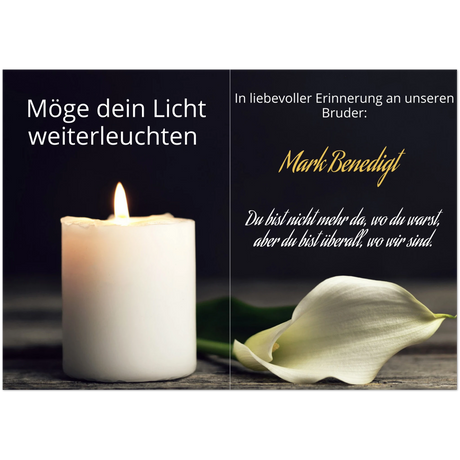 Dekoration mit Charakter. Trauerspruch Bruder- Dankeskarte handgemacht als Kunstdruck: zeitlos und harmonisch. Schlicht, elegant und wirkungsvoll.