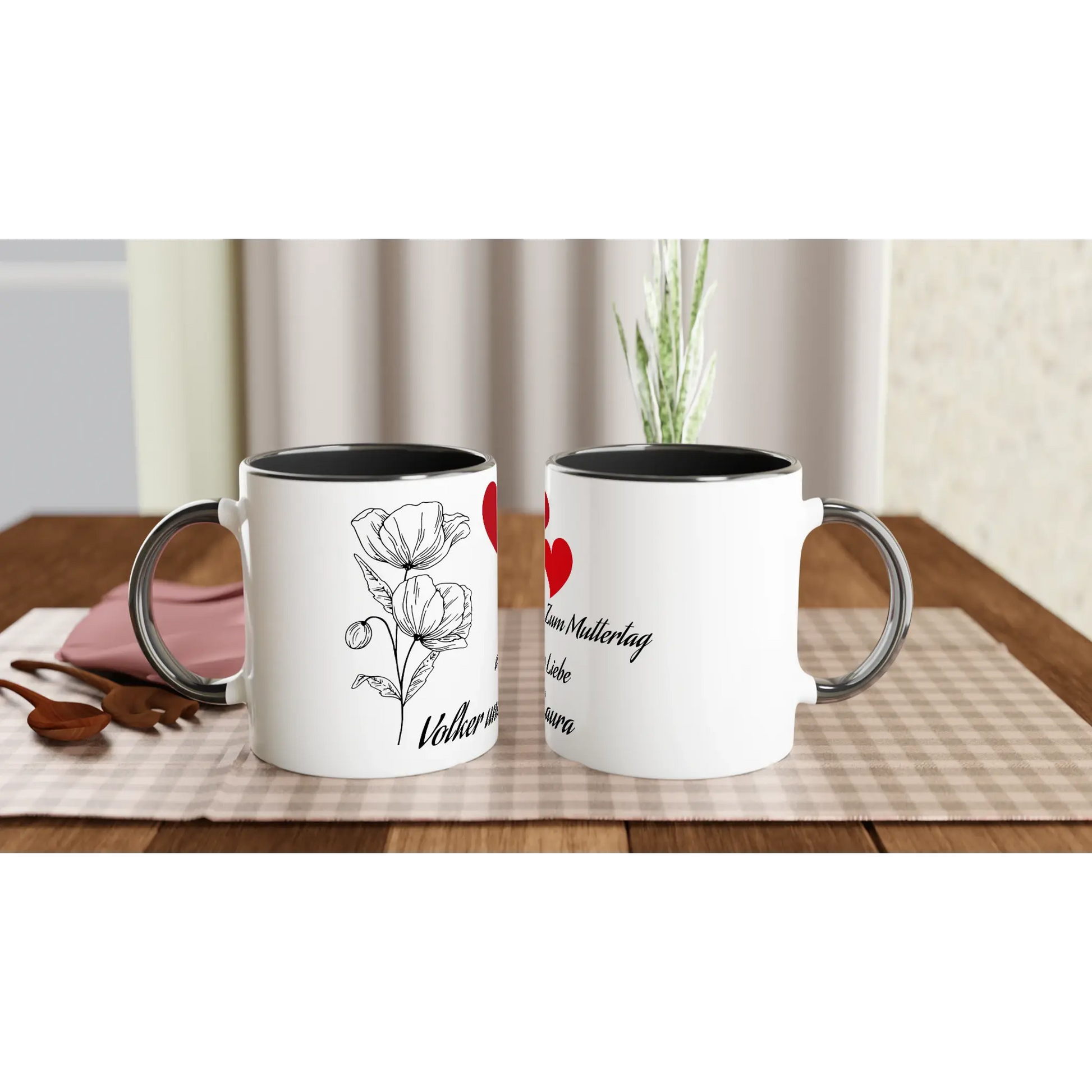 Weiße Keramiktasse 11oz mit Farbe an der Innenseite - Zoey Kunstdrucke