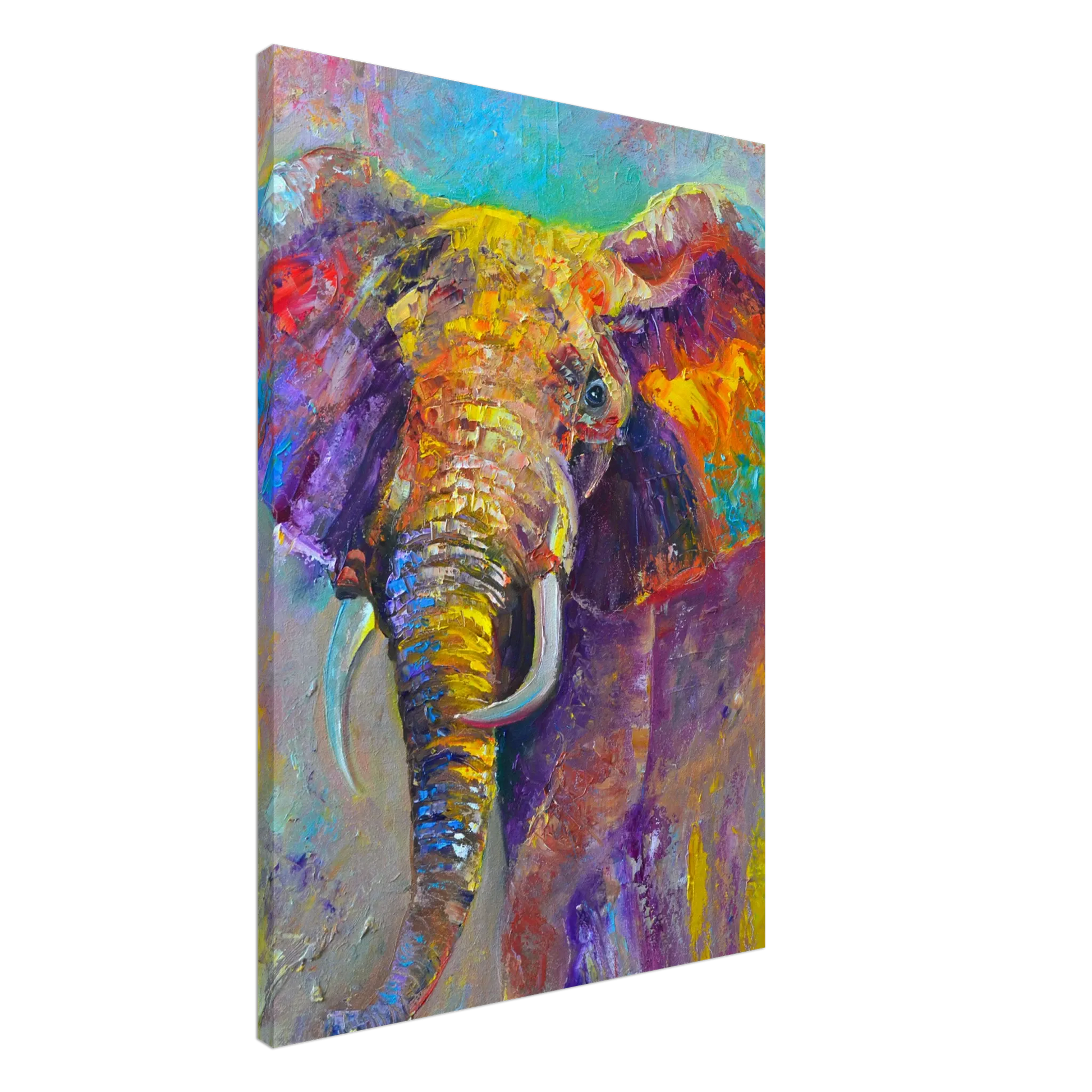 Dekoration mit Charakter. Leinwand Kunstdruck Bunter Elefant – Lebendige Farben 70x100 cm: passt in jedes Ambiente. Schlicht, elegant und wirkungsvoll.