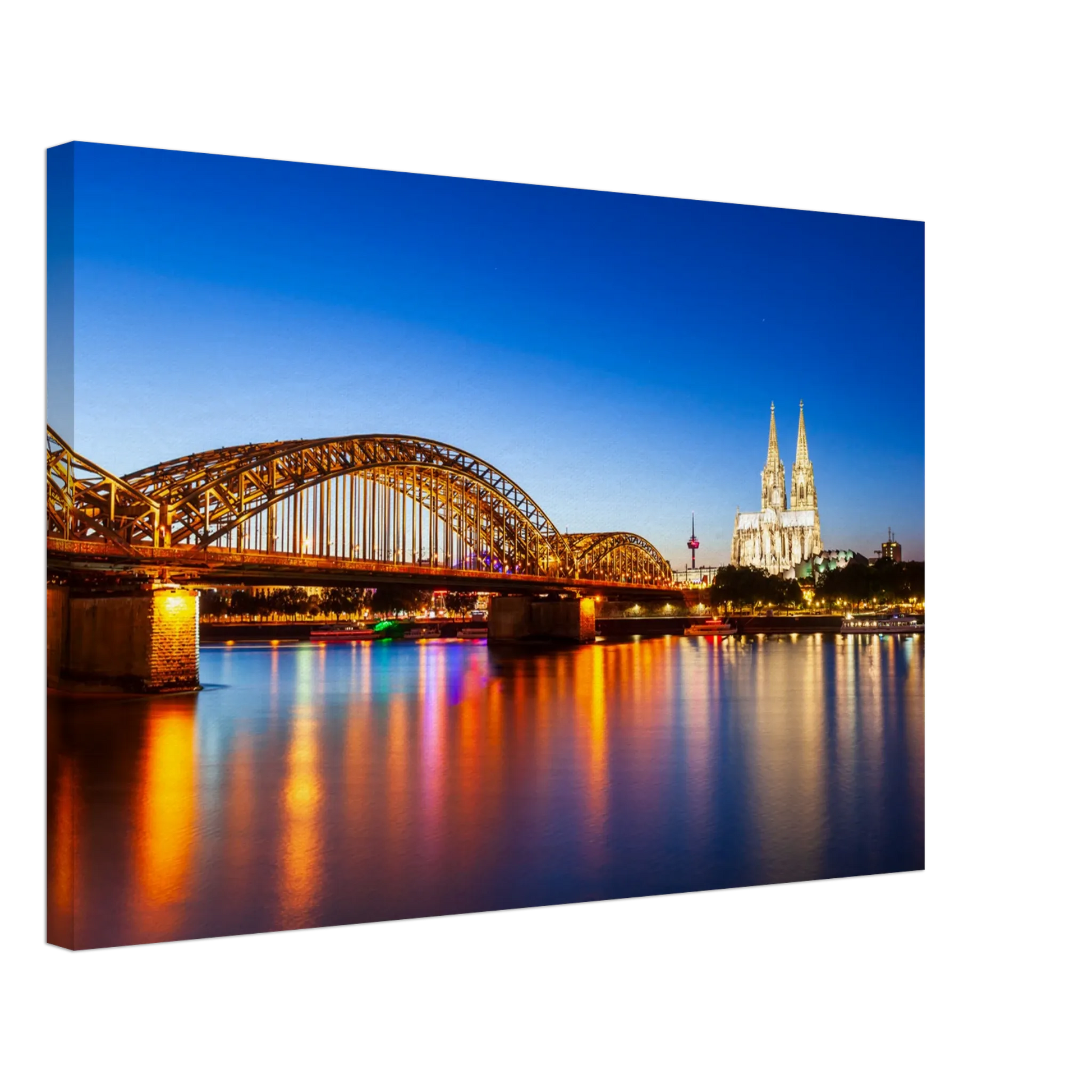 Dekoration mit Charakter. Köln bei Nacht – Hochwertiger Leinwanddruck für Wohnzimmer & Büro: passt in jedes Ambiente. Schlicht, elegant und wirkungsvoll.