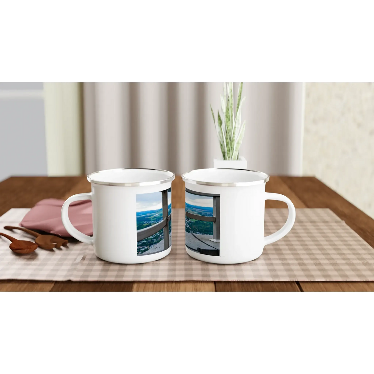 Hochwertige Keramiktasse für jeden Anlass. Personalisierbare Weiße Emaille-Tasse mit Schriftzug – 12oz Campingbecher: ideal für Büro, Homeoffice oder Zuhause. Perfekt als Geschenk für jeden Anlass.