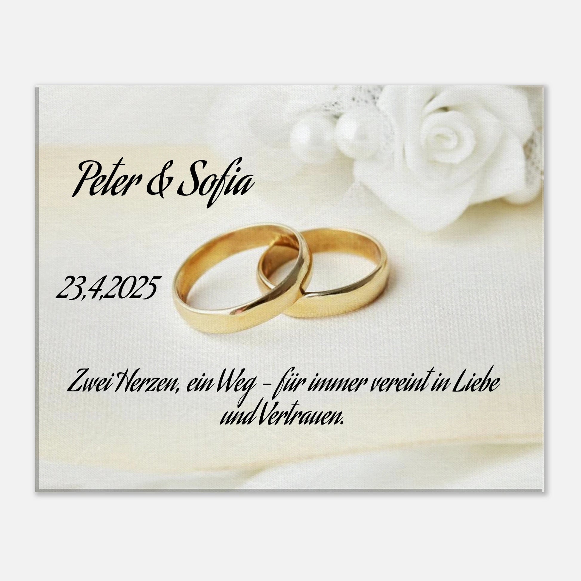 Einzigartige Erinnerung an einen besonderen Tag. Personalisiertes Geschenk zur Hochzeit – Kunstdruck auf Leinwand für Ihr Zuhause: symbolisiert Liebe und Zusammenhalt. Ideal für frisch Vermählte und verliebte Paare.