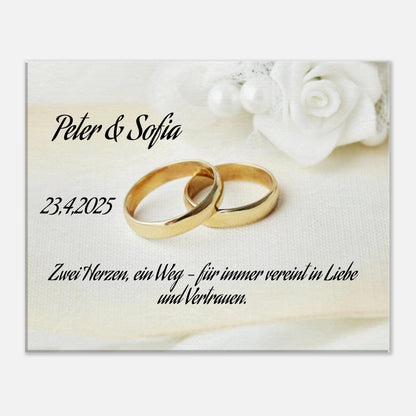 Einzigartige Erinnerung an einen besonderen Tag. Personalisiertes Geschenk zur Hochzeit – Kunstdruck auf Leinwand für Ihr Zuhause: symbolisiert Liebe und Zusammenhalt. Ideal für frisch Vermählte und verliebte Paare.
