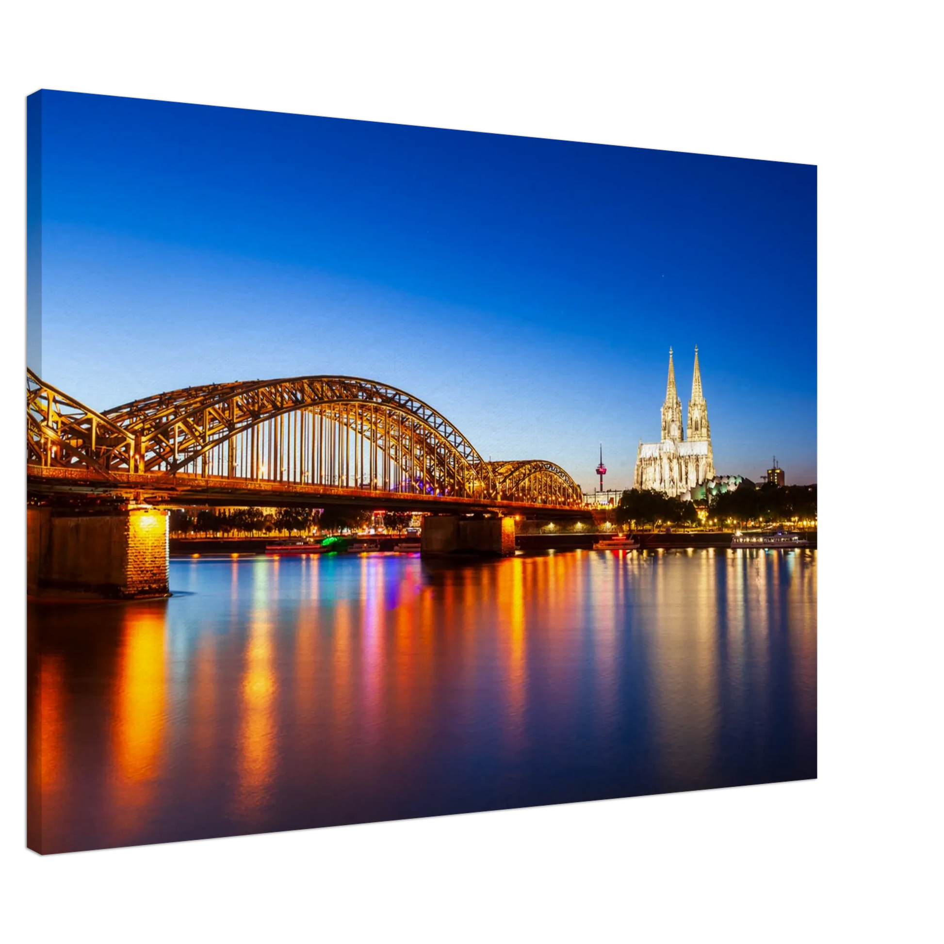 Dekoration mit Charakter. Köln bei Nacht – Hochwertiger Leinwanddruck für Wohnzimmer & Büro: passt in jedes Ambiente. Schlicht, elegant und wirkungsvoll.
