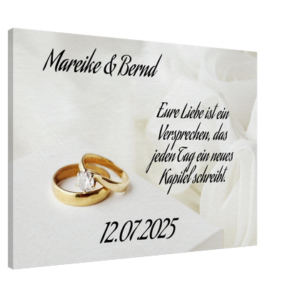 Festgehaltene Gefühle zur Hochzeit. Personalisierte Hochzeits-Leinwand – Zeitloser Kunstdruck: symbolisiert Liebe und Zusammenhalt. Eine besondere Geste mit Bedeutung.