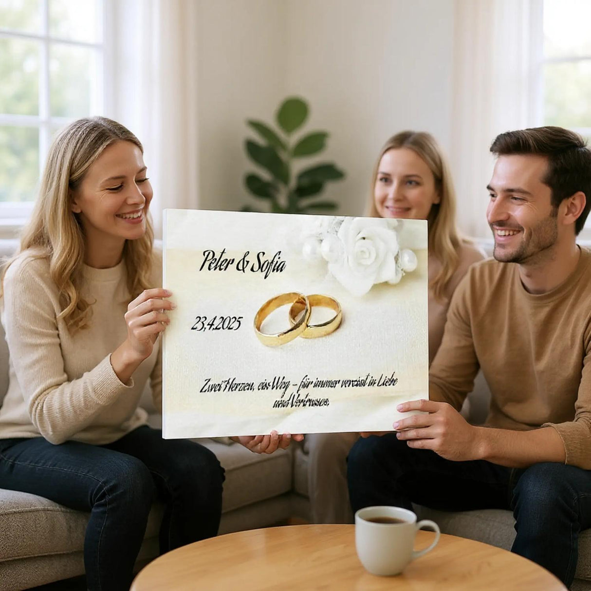 Romantische Dekoration mit emotionaler Tiefe. Personalisiertes Geschenk zur Hochzeit – Kunstdruck auf Leinwand für Ihr Zuhause: symbolisiert Liebe und Zusammenhalt. Ideal für frisch Vermählte und verliebte Paare.