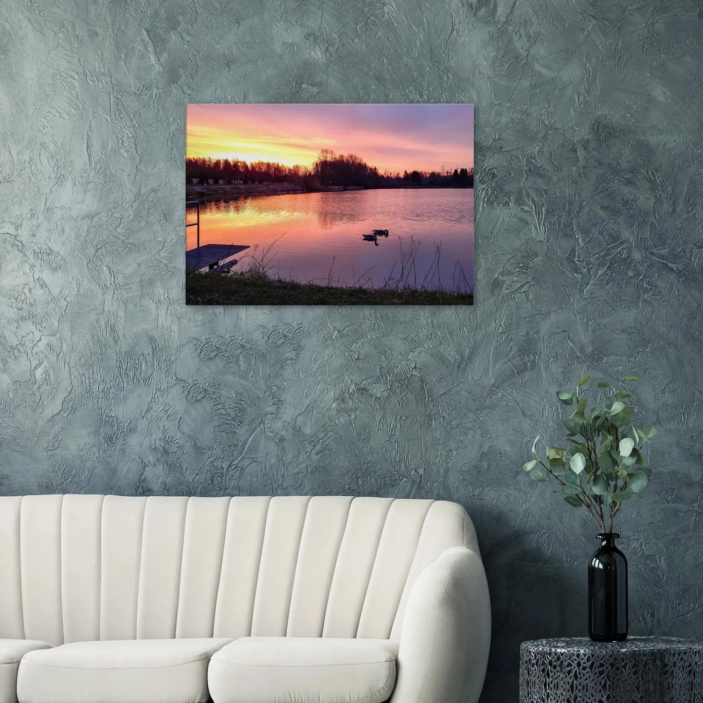 Dekoration mit Charakter. Kunstdruck Elkenrother Weiher bei Sonnenaufgang - Leinwand 70x100 cm (28x40"): zeitlos und harmonisch. Schlicht, elegant und wirkungsvoll.