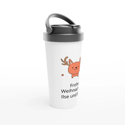 Weißer Stahl Behälter für Kaffee oder Tee mit Weihnachtsmotiv personalisierbar 15 OZ 320 Ml 🎅 - Zoey Kunstdrucke