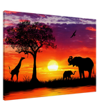 Dekoration mit Charakter. Leinwand  Kunstdruck Elefanten vor Sonnenuntergang 70x100 cm: für stilvolle Raumgestaltung. Eine besondere Bereicherung für jeden Raum.