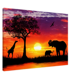 Leinwand Bild Kunstdruck Elefanten vor Sonnenuntergang 70x100 cm – Wandbild auf Leinwand für Wohn- und Arbeitsräume
