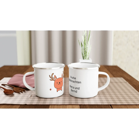 Emaille-Becher mit 12 oz ca 340 ML Premiumtasse mit Motiv zu Weihnachten – weiße Fototasse aus Keramik für Kaffee oder Tee