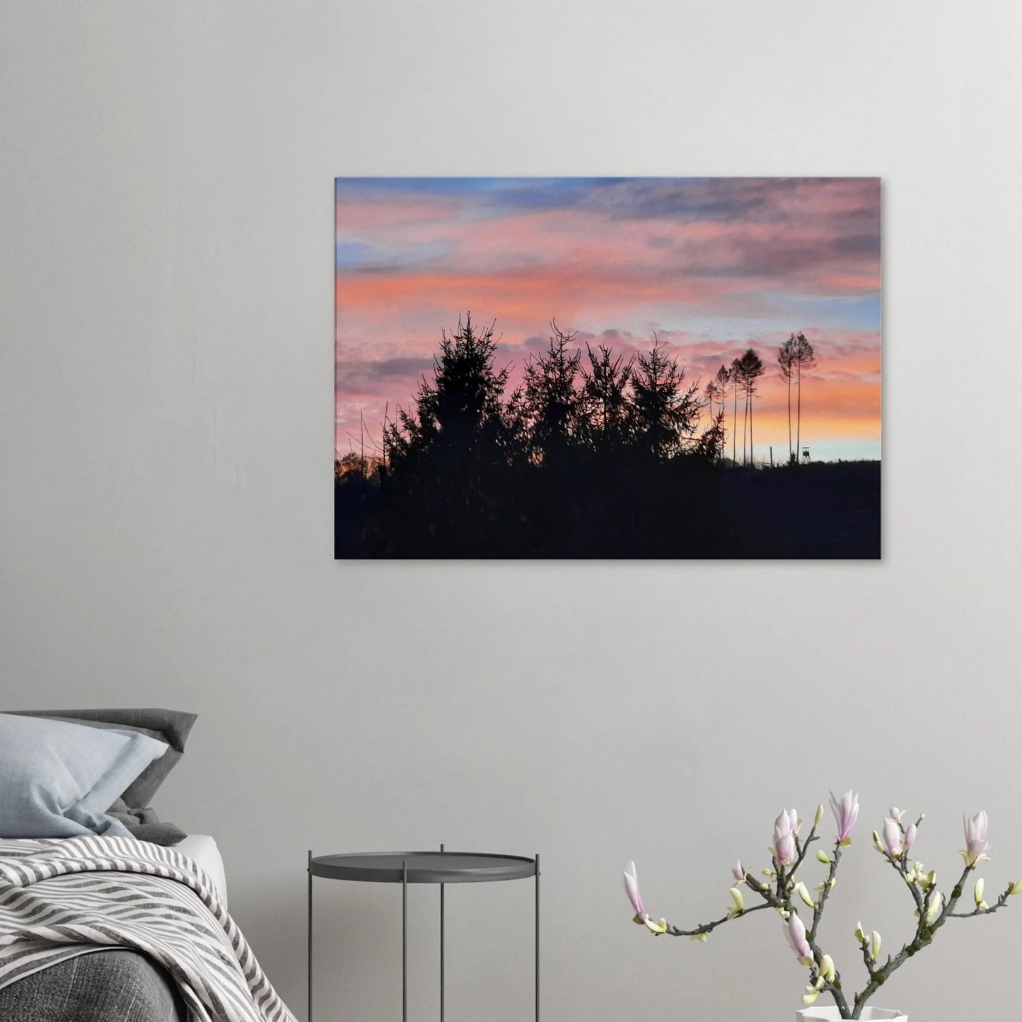 Stimmungsvolle Wandkunst für stilvolle Räume. Leinwand - Kunstdruck - Landschaft im Sonnenuntergang Molzhain 70x100: für stilvolle Raumgestaltung. Eine besondere Bereicherung für jeden Raum.