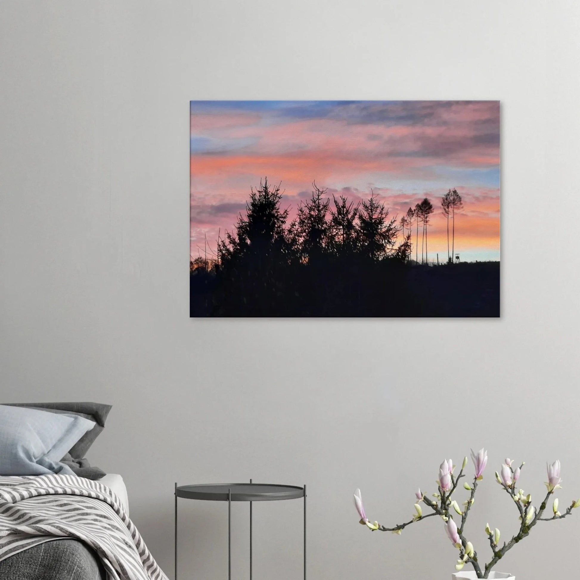 Stimmungsvolle Wandkunst für stilvolle Räume. Leinwand - Kunstdruck - Landschaft im Sonnenuntergang Molzhain 70x100: für stilvolle Raumgestaltung. Eine besondere Bereicherung für jeden Raum.