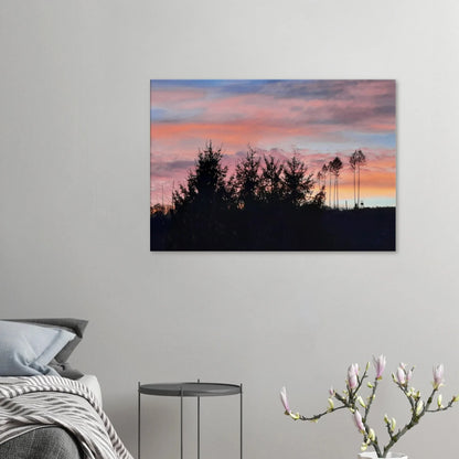 Stimmungsvolle Wandkunst für stilvolle Räume. Leinwand - Kunstdruck - Landschaft im Sonnenuntergang Molzhain 70x100: für stilvolle Raumgestaltung. Eine besondere Bereicherung für jeden Raum.