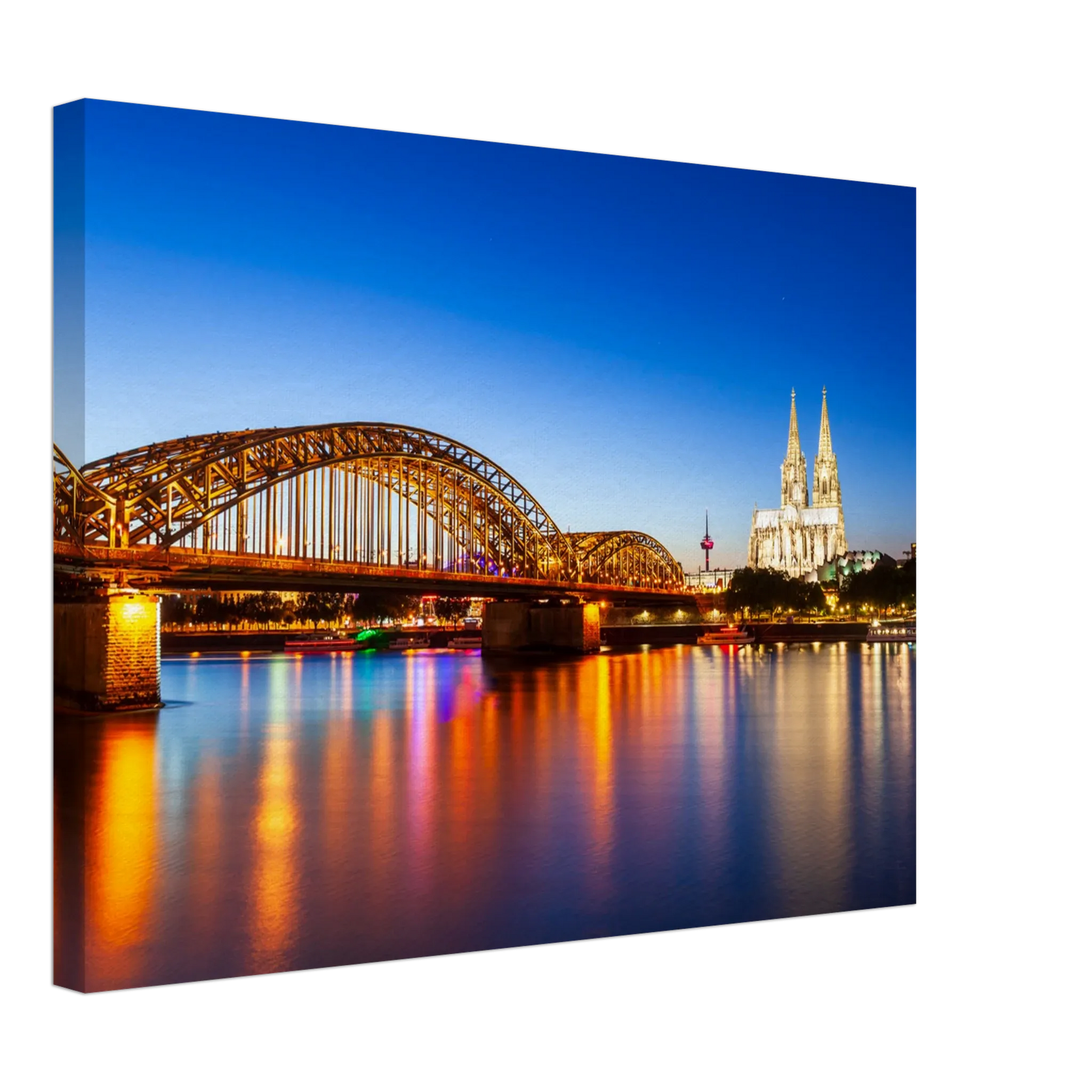 Ein Ausdruck moderner Ästhetik. Köln bei Nacht – Hochwertiger Leinwanddruck für Wohnzimmer & Büro: für stilvolle Raumgestaltung. Eine besondere Bereicherung für jeden Raum.