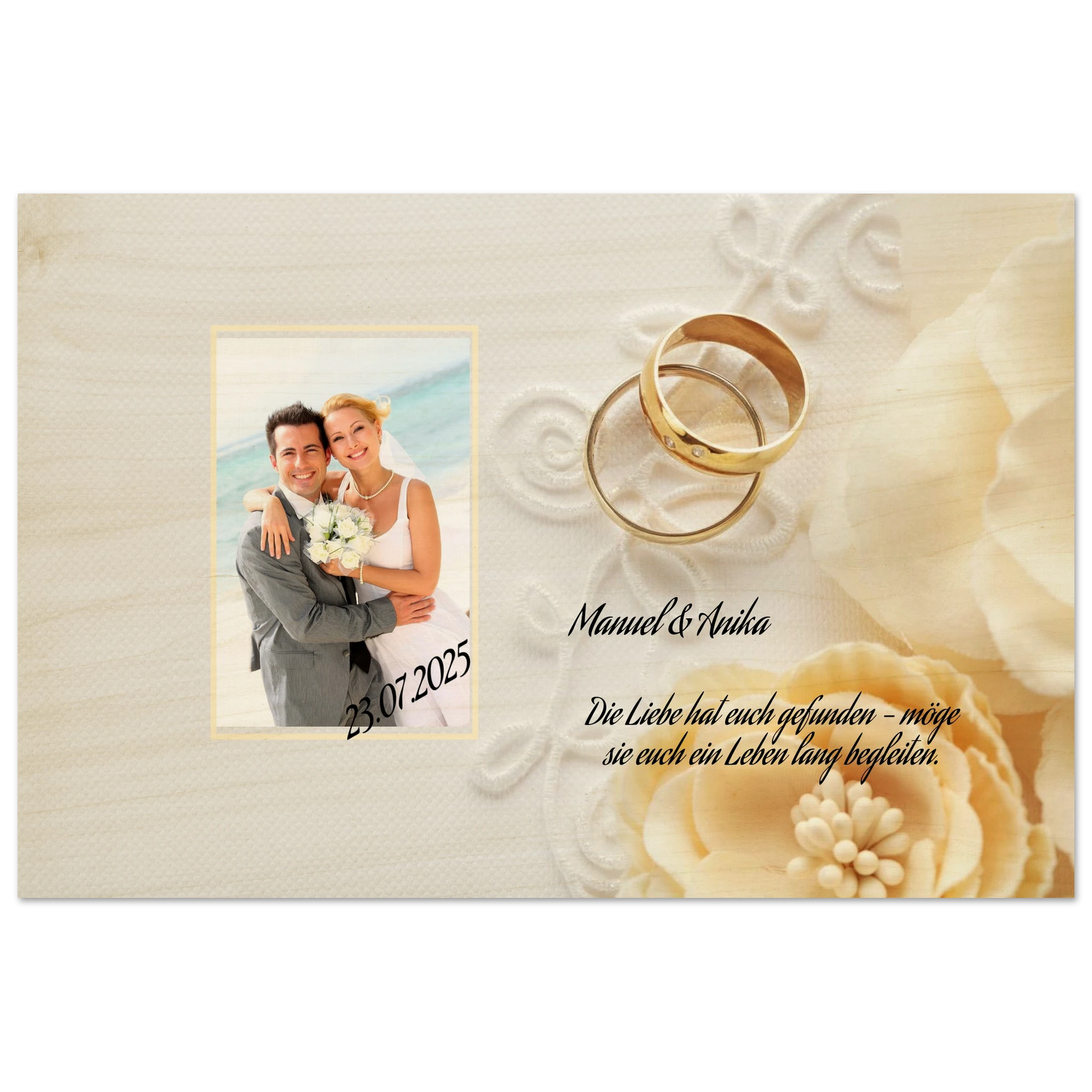 Romantische Dekoration mit emotionaler Tiefe. Persönliches Geschenk zur Hochzeit Holzdruck in 2 Stärken: ideal als persönliches Geschenk. Ein bleibendes Andenken an einen einmaligen Tag.