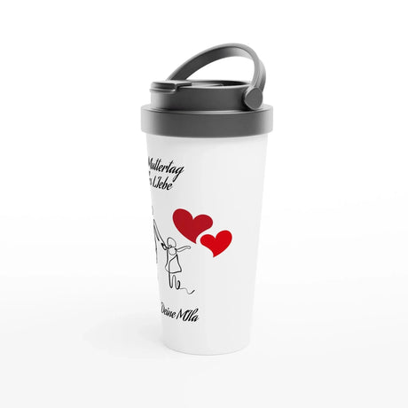 Dekoration mit Charakter. Weißer Edelstahl-Reisebecher (15oz): zeitlos und harmonisch. Schlicht, elegant und wirkungsvoll.