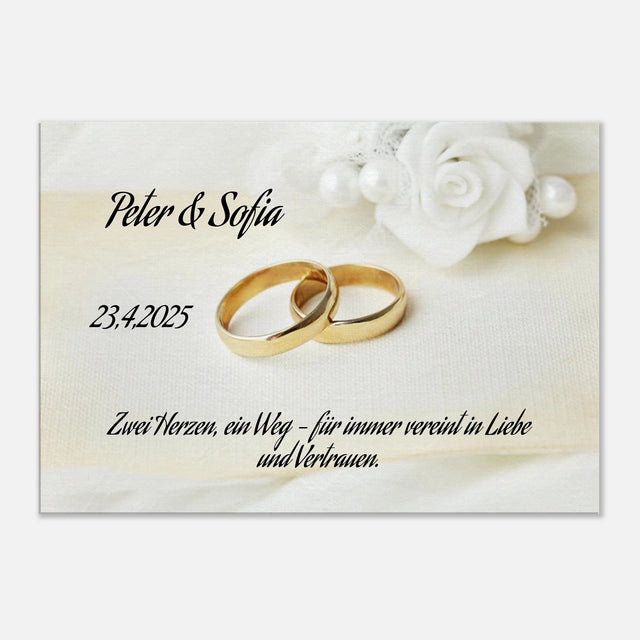 Einzigartige Erinnerung an einen besonderen Tag. Personalisiertes Geschenk zur Hochzeit – Kunstdruck auf Leinwand für Ihr Zuhause: ideal als persönliches Geschenk. Ideal für frisch Vermählte und verliebte Paare.