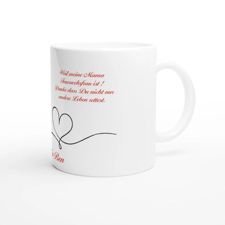 Feuerwehrfrau Personalisierbare Fototasse – Elegant 11oz Keramikkafé – individuell gestaltbare Tasse mit Foto oder Spruch
