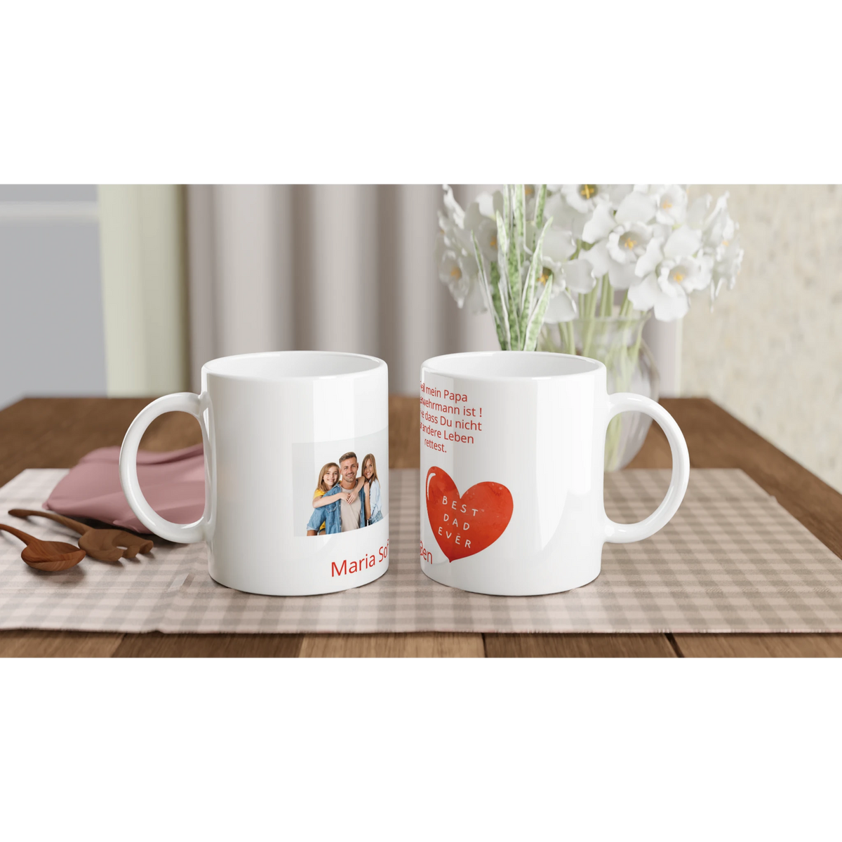 Stimmungsvolle Wandkunst für stilvolle Räume. Personalisierte Tasse mit Foto - Feuerwehrmann: zeitlos und harmonisch. Schlicht, elegant und wirkungsvoll.