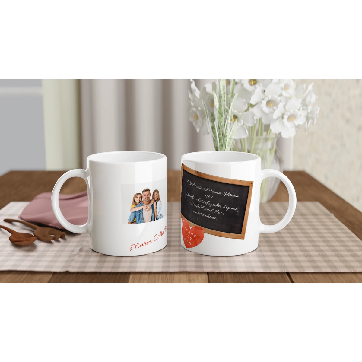 Fototasse personalisierbar - Lehrerin – weiße Fototasse aus Keramik für Kaffee oder Tee