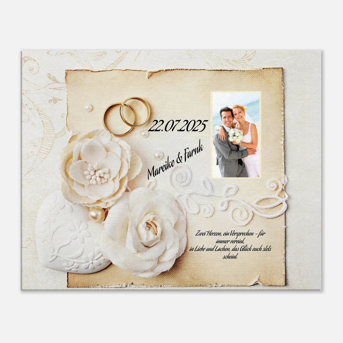 Romantische Dekoration mit emotionaler Tiefe. Geschenk zur Hochzeit - personalisierte Leinwand: ideal als persönliches Geschenk. Ideal für frisch Vermählte und verliebte Paare.