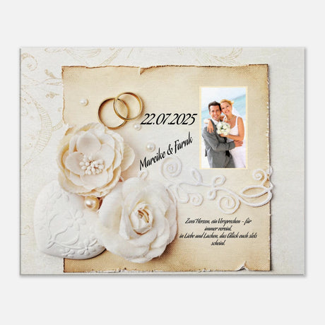 Romantische Dekoration mit emotionaler Tiefe. Geschenk zur Hochzeit - personalisierte Leinwand: ideal als persönliches Geschenk. Ideal für frisch Vermählte und verliebte Paare.