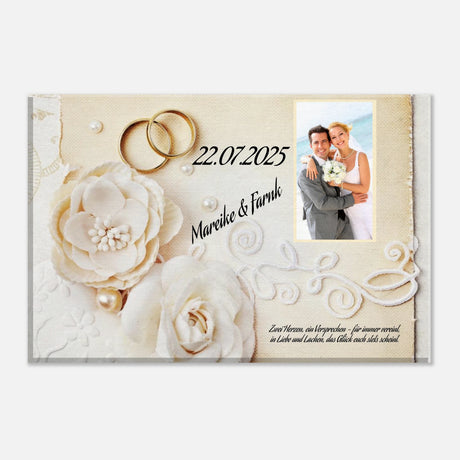 Einzigartige Erinnerung an einen besonderen Tag. Geschenk zur Hochzeit - personalisierte Leinwand: ideal als persönliches Geschenk. Ideal für frisch Vermählte und verliebte Paare.