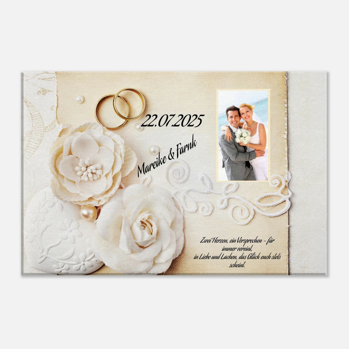 Romantische Dekoration mit emotionaler Tiefe. Geschenk zur Hochzeit - personalisierte Leinwand: ideal als persönliches Geschenk. Ideal für frisch Vermählte und verliebte Paare.