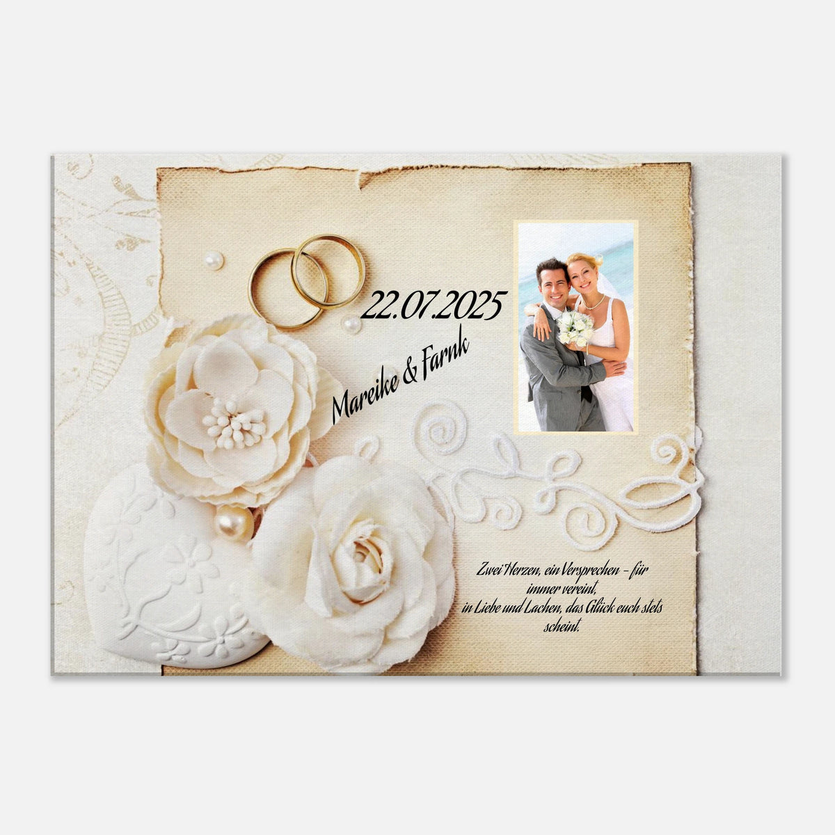 Einzigartige Erinnerung an einen besonderen Tag. Geschenk zur Hochzeit - personalisierte Leinwand: ideal als persönliches Geschenk. Ideal für frisch Vermählte und verliebte Paare.