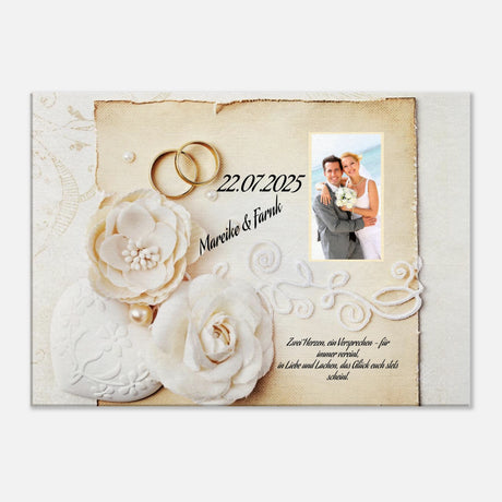 Einzigartige Erinnerung an einen besonderen Tag. Geschenk zur Hochzeit - personalisierte Leinwand: ideal als persönliches Geschenk. Ideal für frisch Vermählte und verliebte Paare.