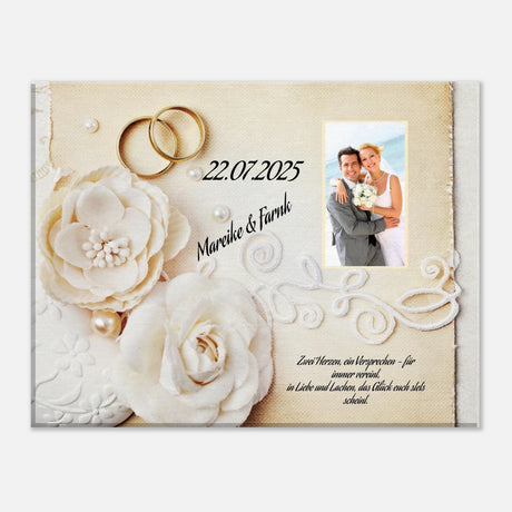 Romantische Dekoration mit emotionaler Tiefe. Geschenk zur Hochzeit - personalisierte Leinwand: ideal als persönliches Geschenk. Ideal für frisch Vermählte und verliebte Paare.