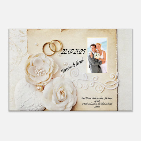 Romantische Dekoration mit emotionaler Tiefe. Geschenk zur Hochzeit - personalisierte Leinwand: symbolisiert Liebe und Zusammenhalt. Ideal für frisch Vermählte und verliebte Paare.