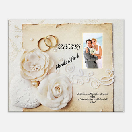 Einzigartige Erinnerung an einen besonderen Tag. Geschenk zur Hochzeit - personalisierte Leinwand: ideal als persönliches Geschenk. Ideal für frisch Vermählte und verliebte Paare.