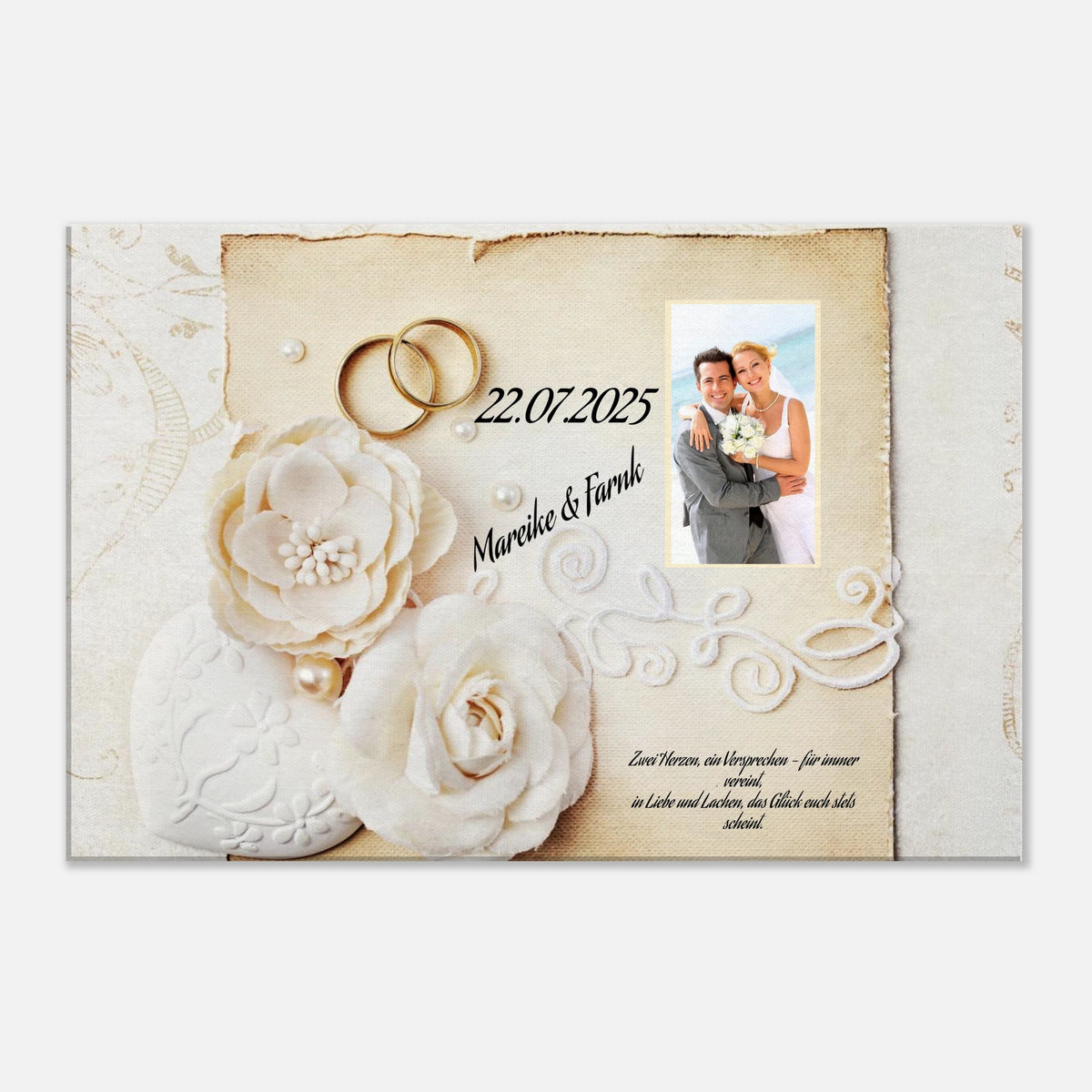 Einzigartige Erinnerung an einen besonderen Tag. Geschenk zur Hochzeit - personalisierte Leinwand: ideal als persönliches Geschenk. Ein bleibendes Andenken an einen einmaligen Tag.